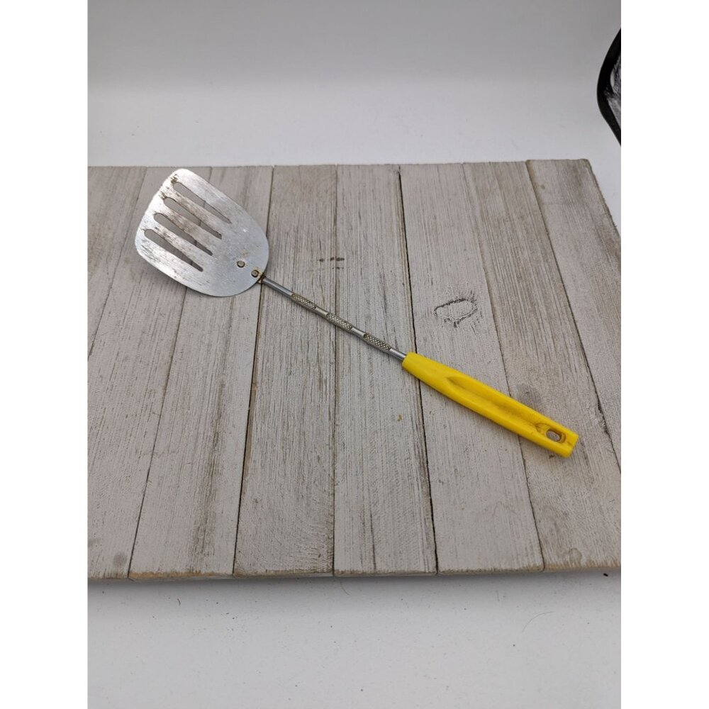 Vintage Chrome Spatula Slotted 12" Yellow Handle Korea
